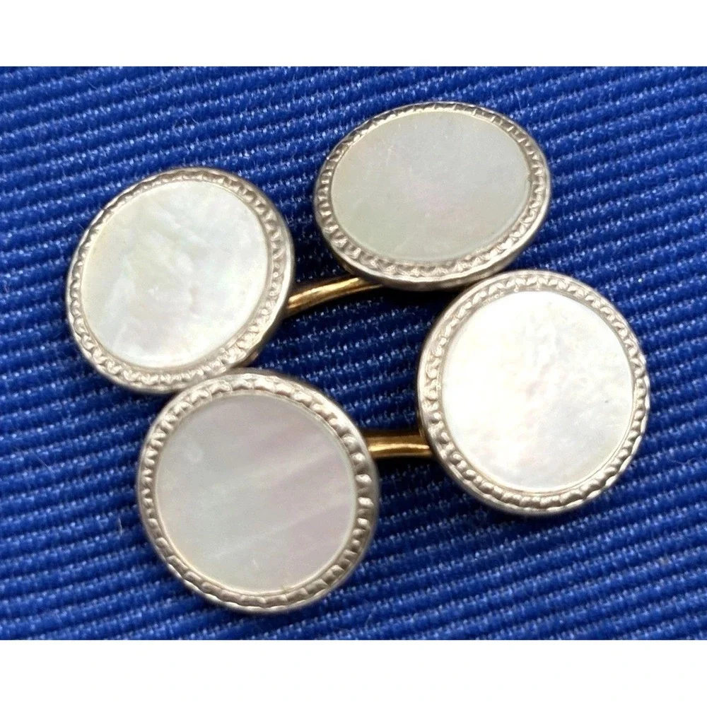 Vintage Krementz Art Deco Mother of Pearl Inlay Gold Filled Cufflinks